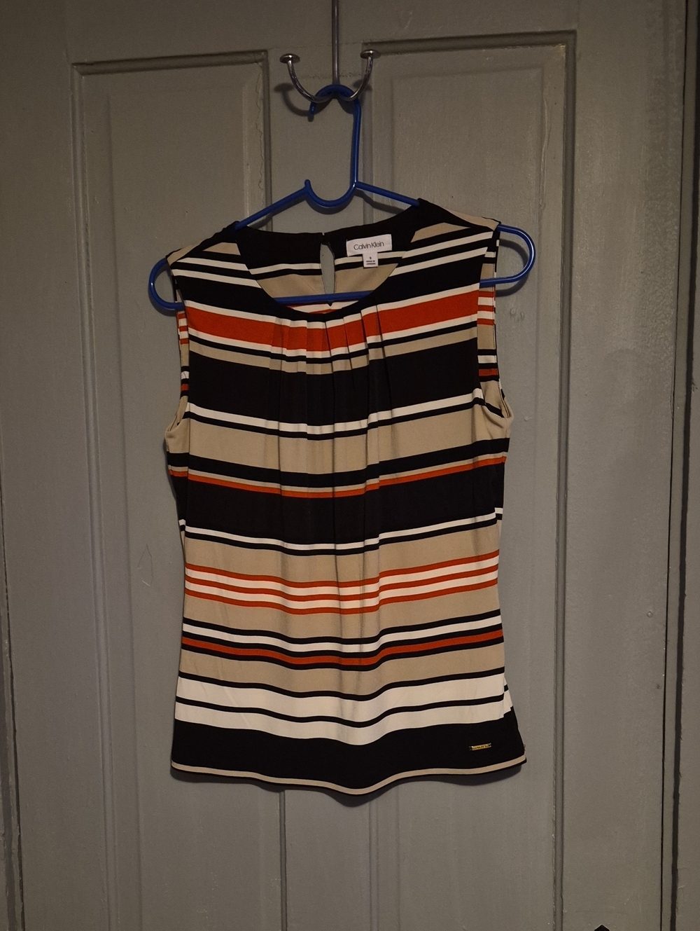 Calvin Klein Striped Sleeveless Tank Top in Black, Cream & Orange